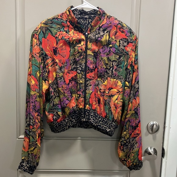 Vintage Jackets & Blazers - Vintage, reversible, animal, print and floral bomber jacket, size XL